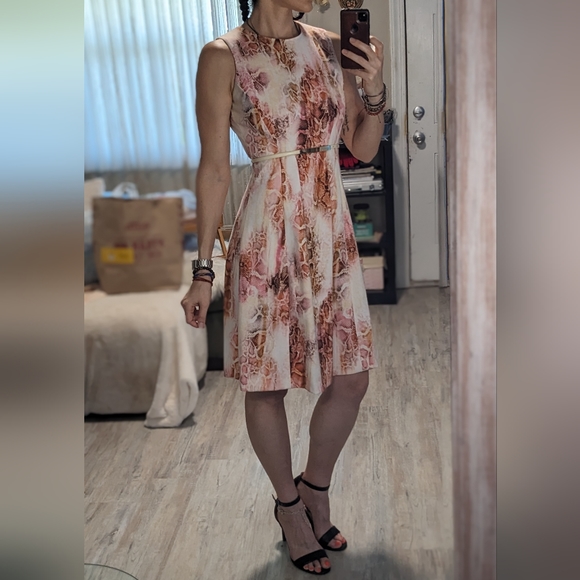 Calvin Klein Y2K 2000s fit & flare A-line pink snakeskin print dress + belt sz 4 - Picture 11 of 11